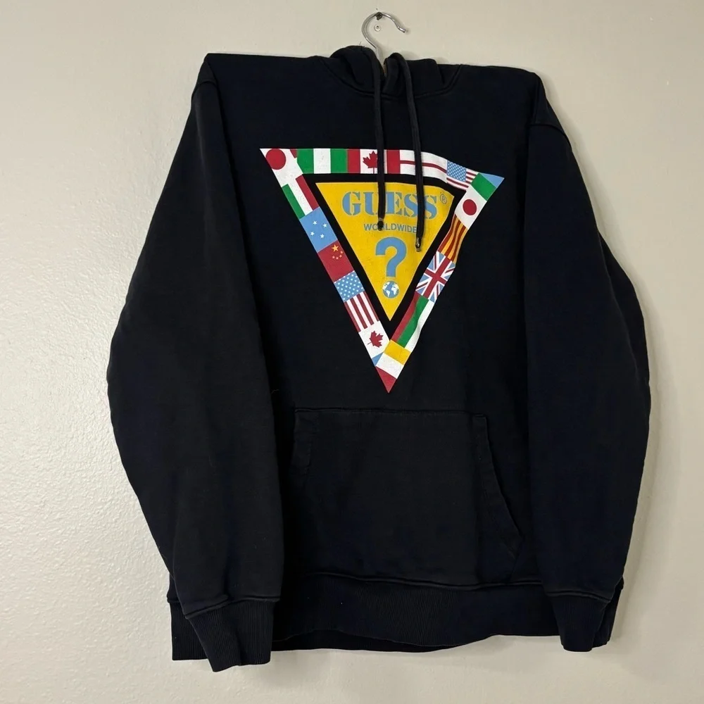 Guess Men Black Summer Games Logo Graphic Hoodie
